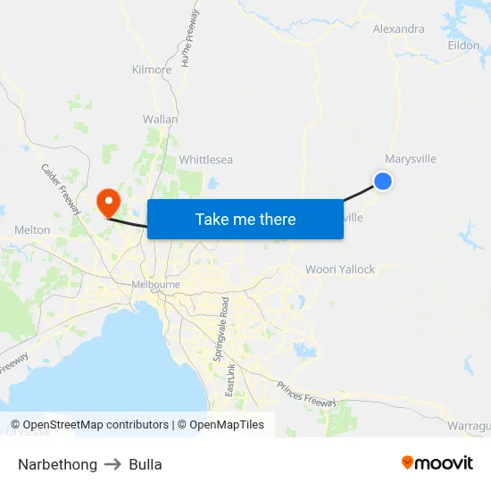 Narbethong to Bulla map