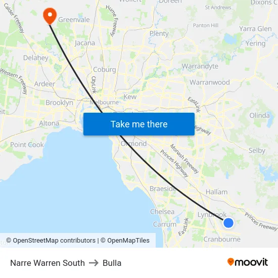 Narre Warren South to Bulla map