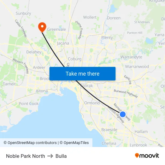 Noble Park North to Bulla map