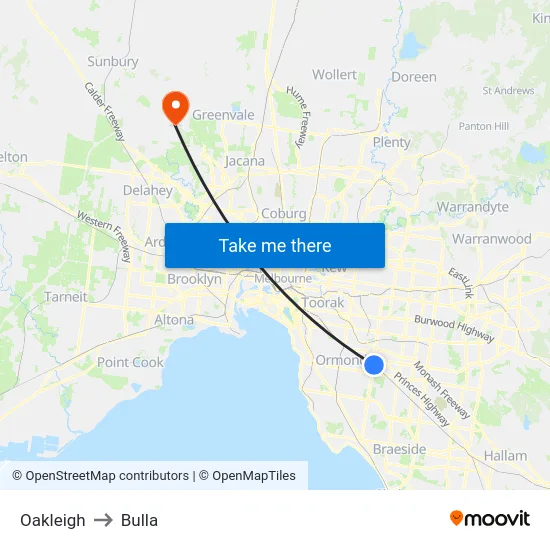 Oakleigh to Bulla map
