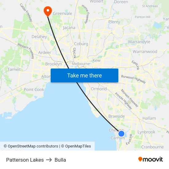Patterson Lakes to Bulla map