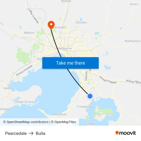 Pearcedale to Bulla map