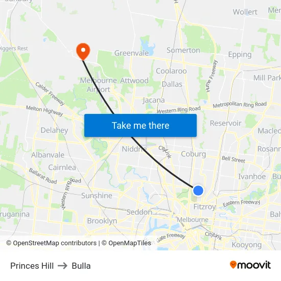 Princes Hill to Bulla map