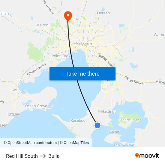 Red Hill South to Bulla map