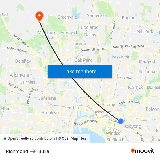 Richmond to Bulla map