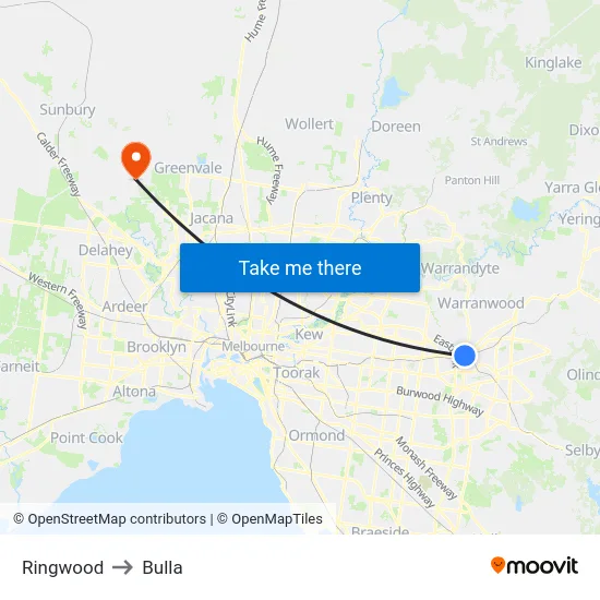 Ringwood to Bulla map