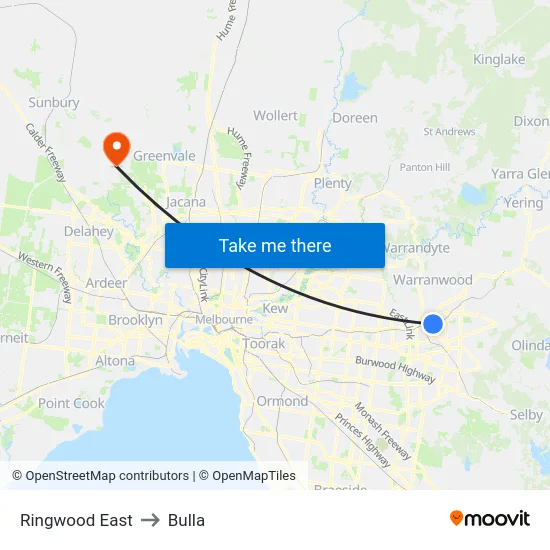 Ringwood East to Bulla map