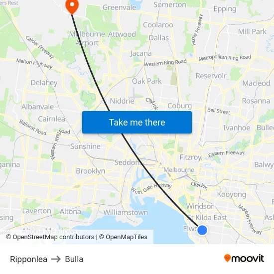 Ripponlea to Bulla map