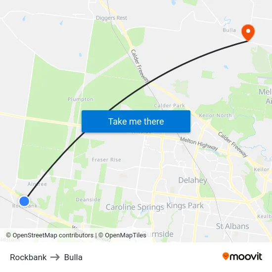Rockbank to Bulla map