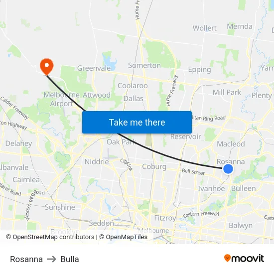Rosanna to Bulla map