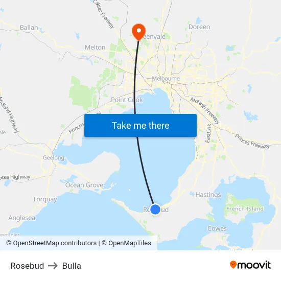 Rosebud to Bulla map