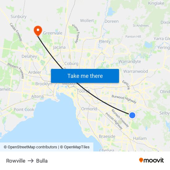 Rowville to Bulla map