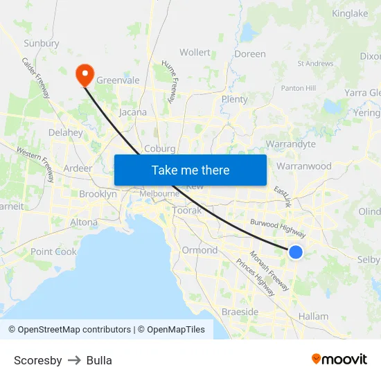 Scoresby to Bulla map