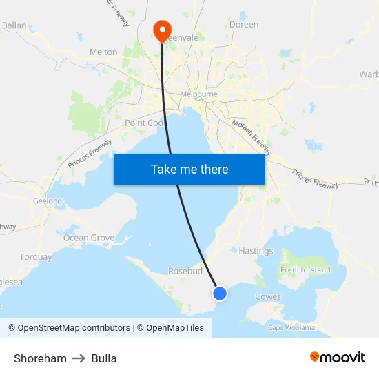 Shoreham to Bulla map
