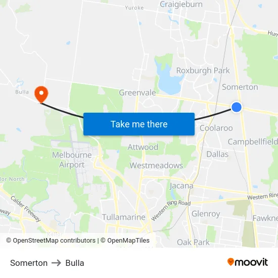 Somerton to Bulla map