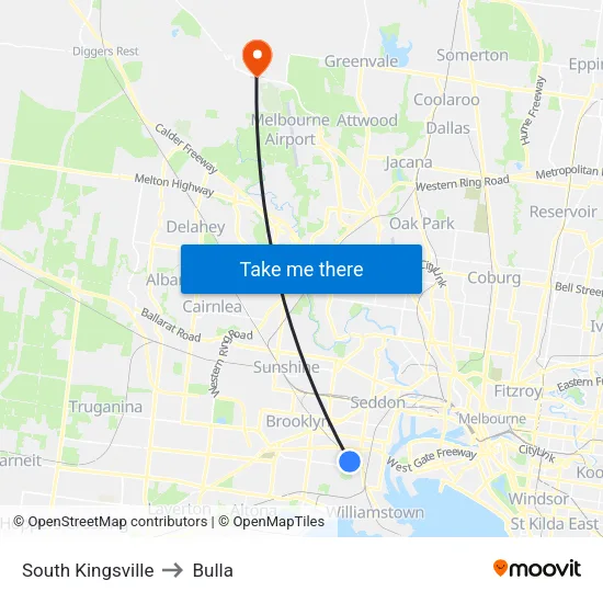 South Kingsville to Bulla map