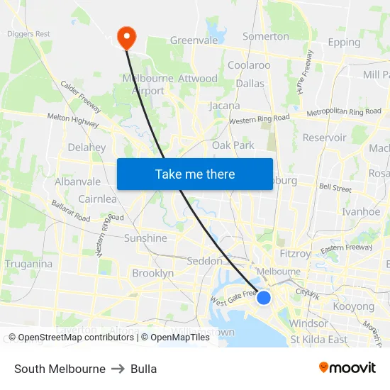 South Melbourne to Bulla map