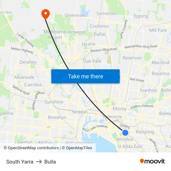 South Yarra to Bulla map