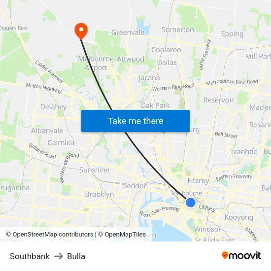 Southbank to Bulla map