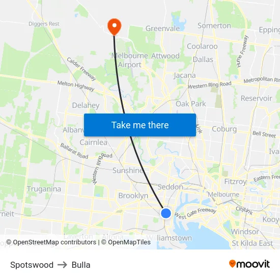 Spotswood to Bulla map