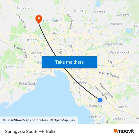 Springvale South to Bulla map
