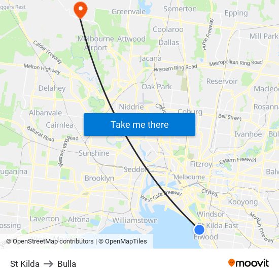 St Kilda to Bulla map