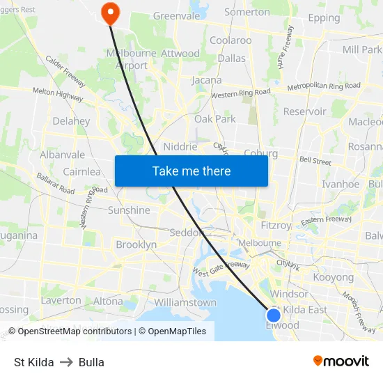 St Kilda to Bulla map