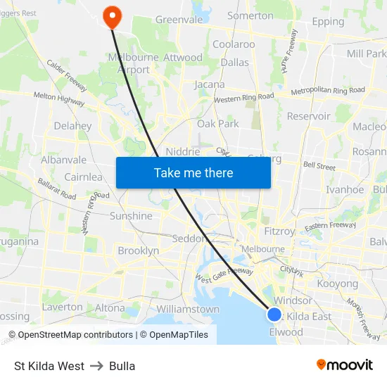 St Kilda West to Bulla map