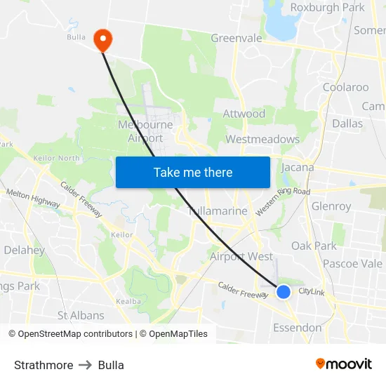 Strathmore to Bulla map