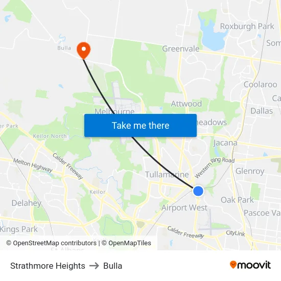 Strathmore Heights to Bulla map