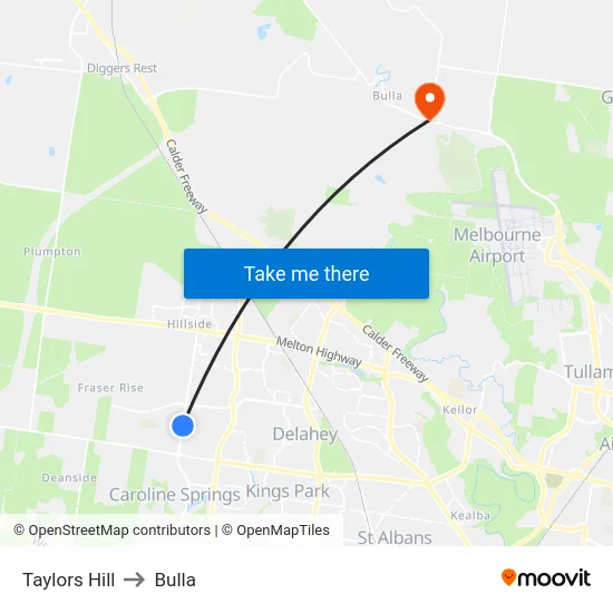 Taylors Hill to Bulla map
