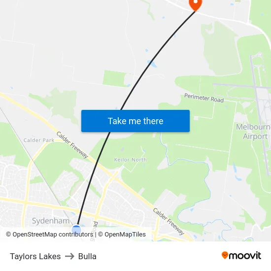 Taylors Lakes to Bulla map