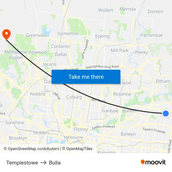 Templestowe to Bulla map