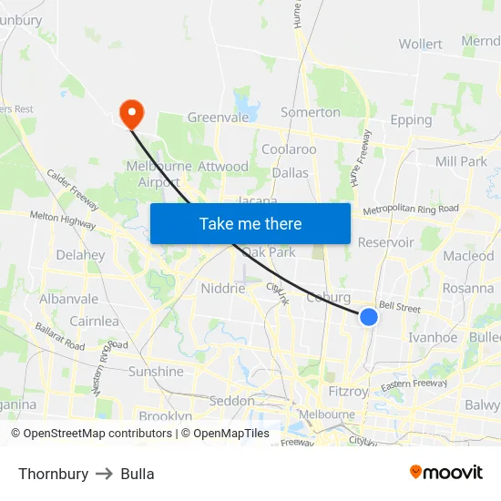 Thornbury to Bulla map