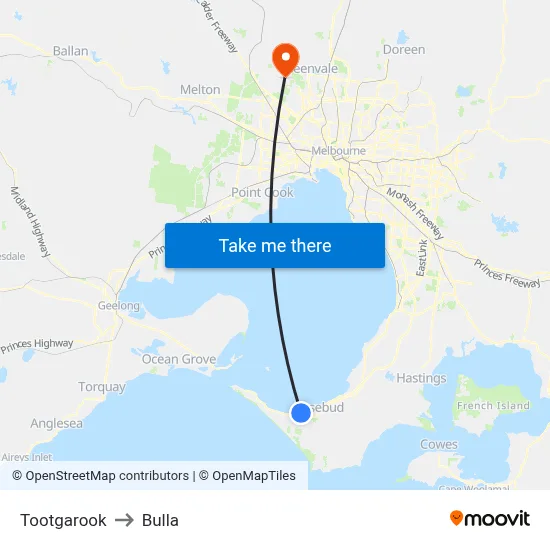 Tootgarook to Bulla map