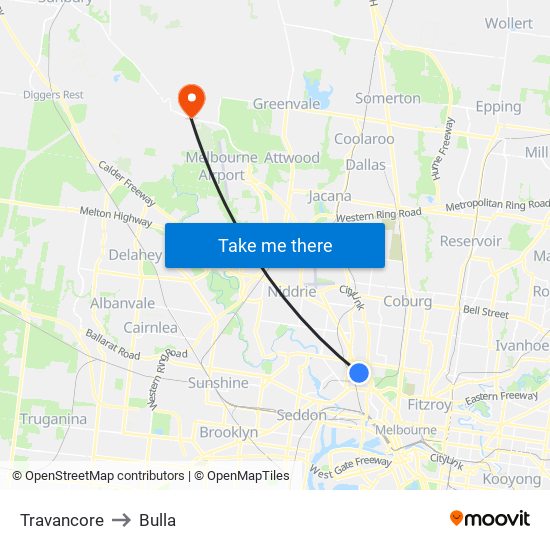 Travancore to Bulla map