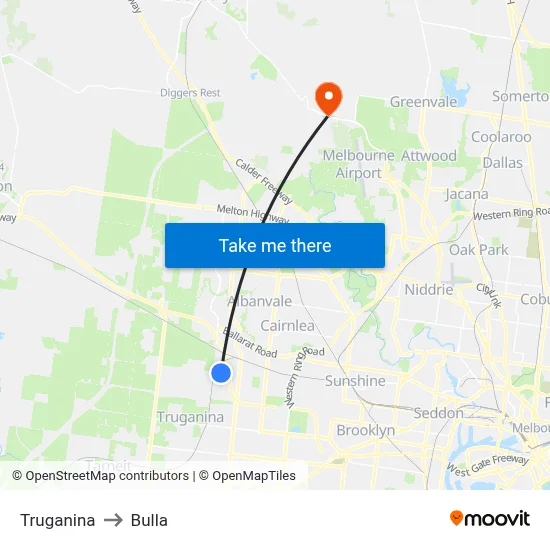 Truganina to Bulla map