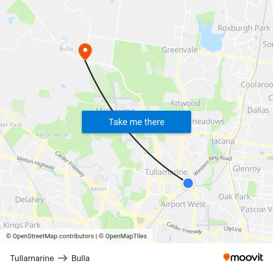 Tullamarine to Bulla map
