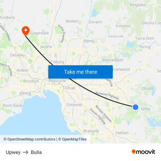 Upwey to Bulla map