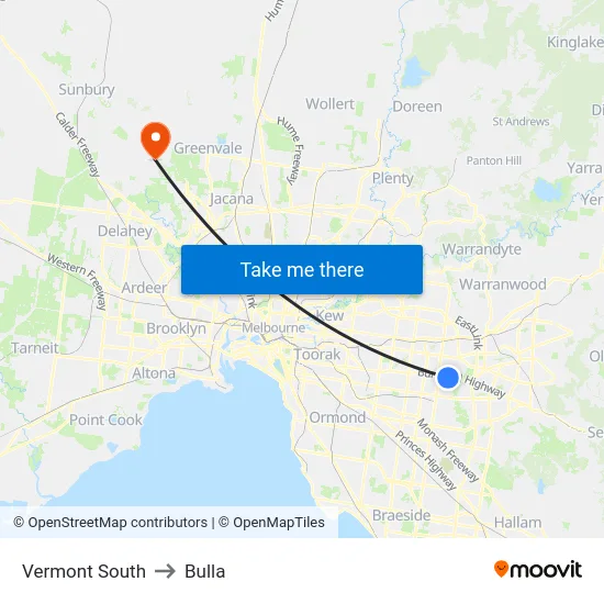 Vermont South to Bulla map