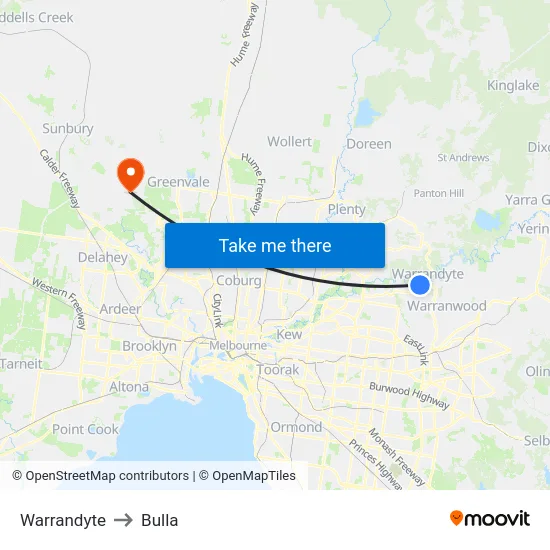 Warrandyte to Bulla map