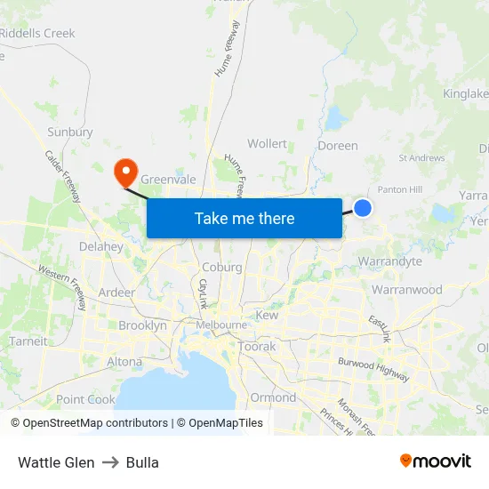Wattle Glen to Bulla map
