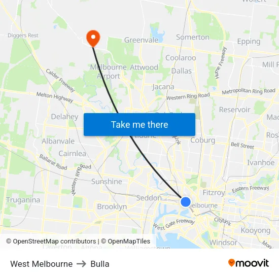 West Melbourne to Bulla map
