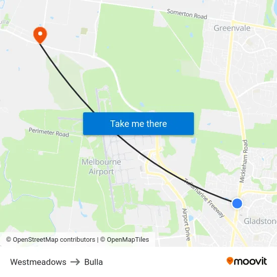 Westmeadows to Bulla map