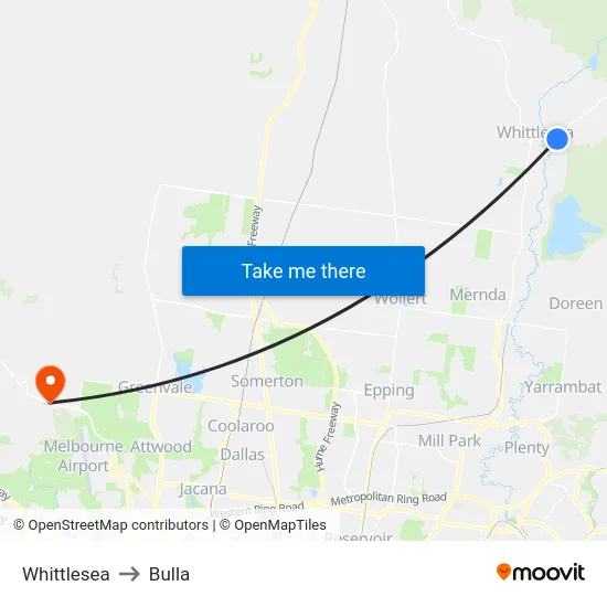Whittlesea to Bulla map