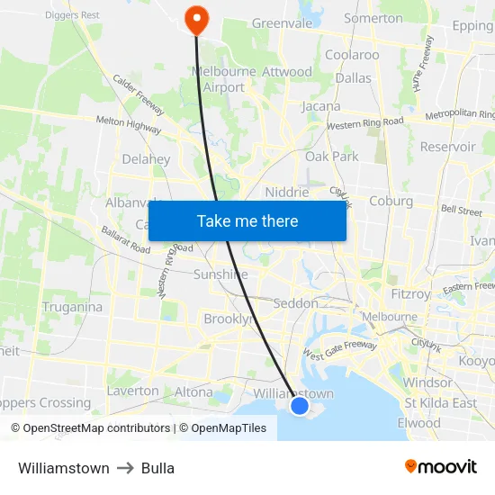 Williamstown to Bulla map
