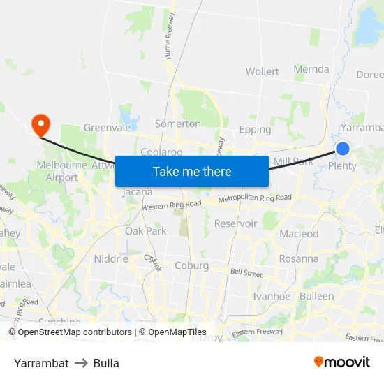 Yarrambat to Bulla map