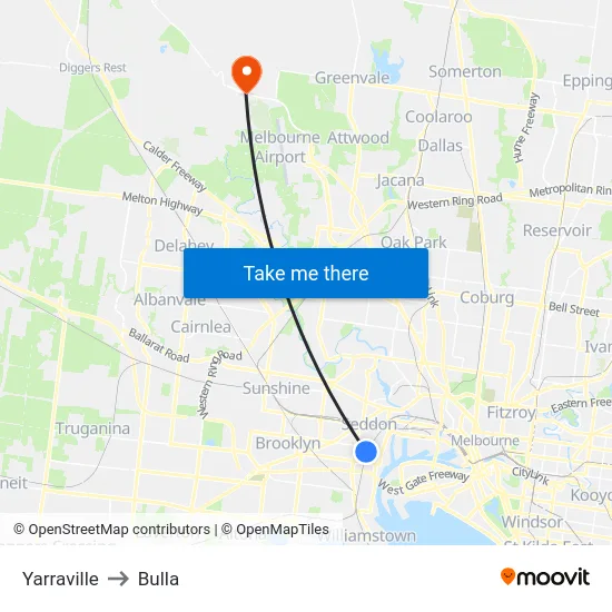 Yarraville to Bulla map