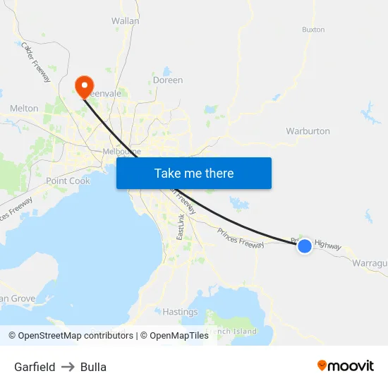 Garfield to Bulla map