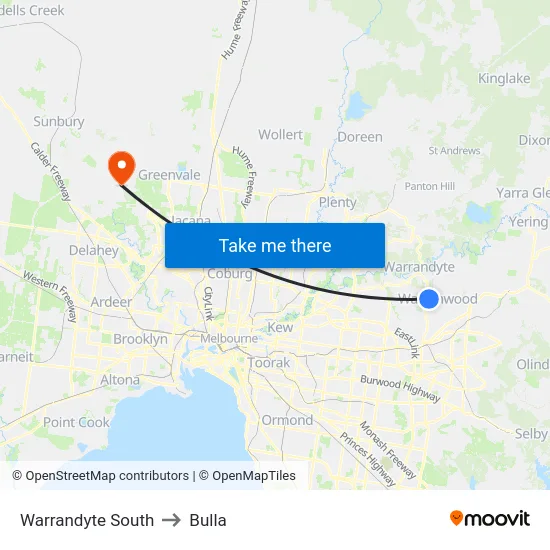 Warrandyte South to Bulla map